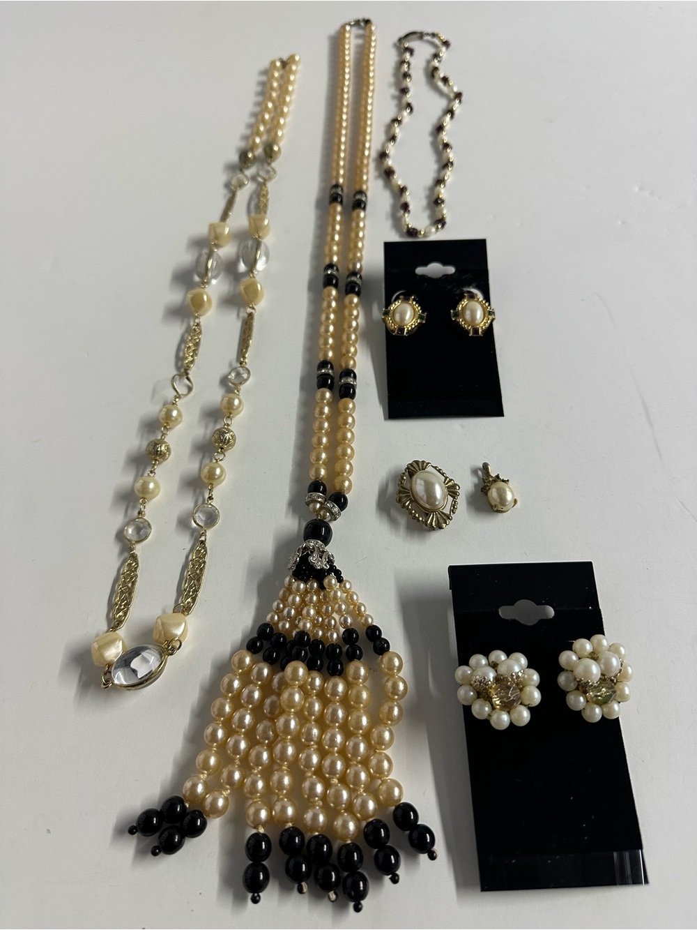 Vintage Faux Pearls Necklaces, Earrings, Pendant & Slide